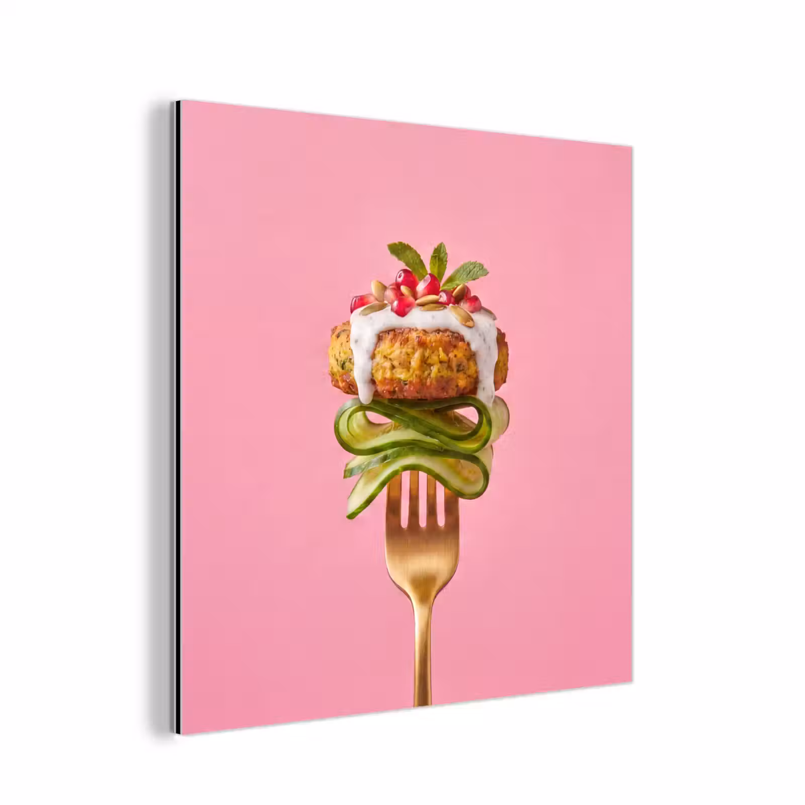 Aluminium schilderij - Eten - Vork - Roze — 1