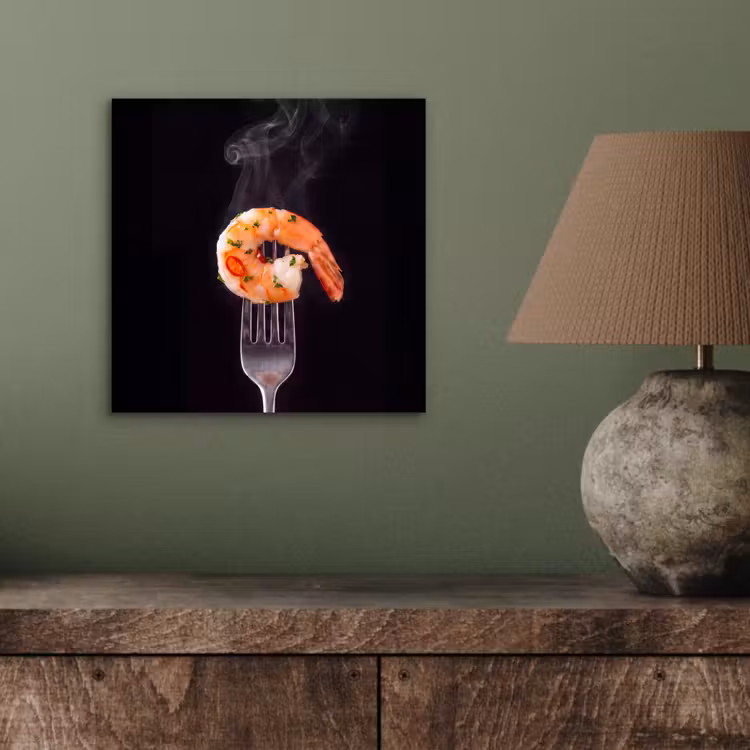 Aluminium schilderij - Eten - Garnaal - Vork — 3