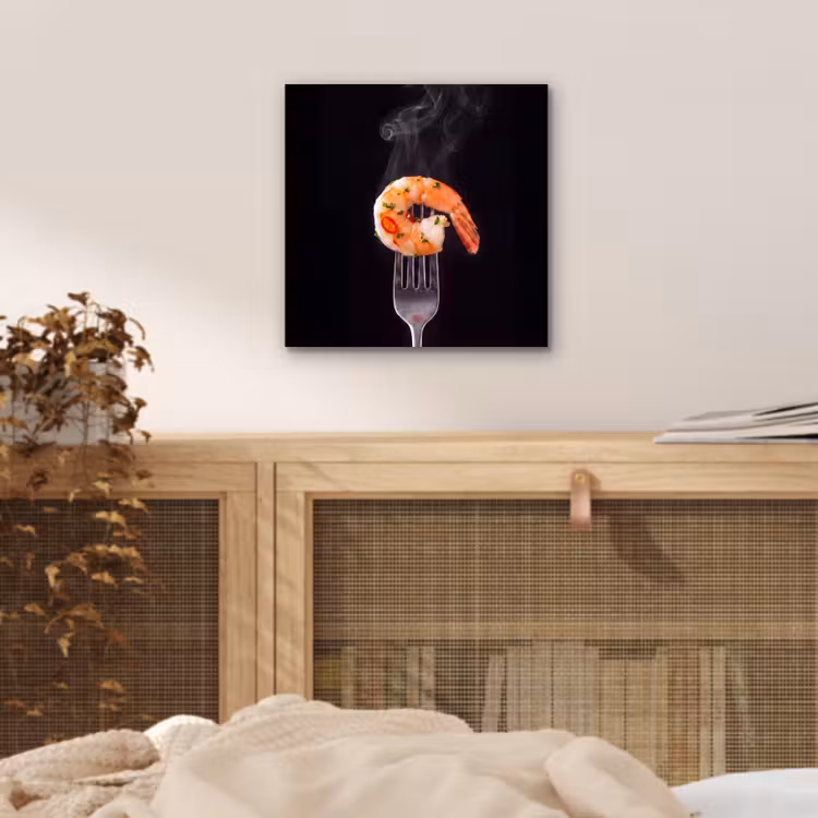Aluminium schilderij - Eten - Garnaal - Vork — 4