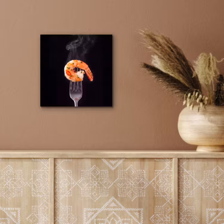 Aluminium schilderij - Eten - Garnaal - Vork — 5