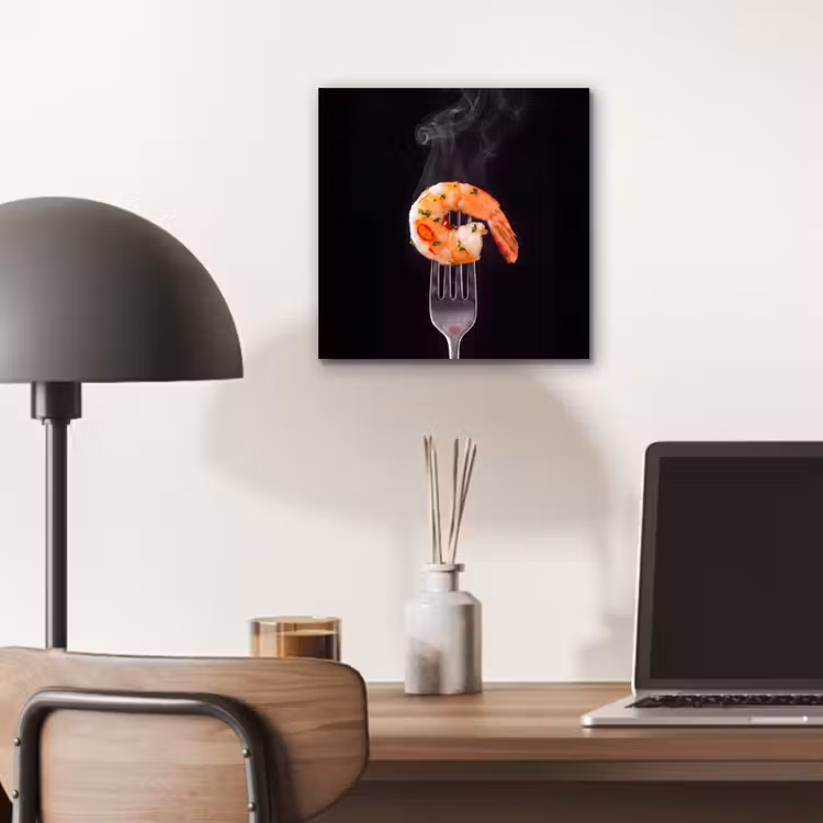 Aluminium schilderij - Eten - Garnaal - Vork — 6