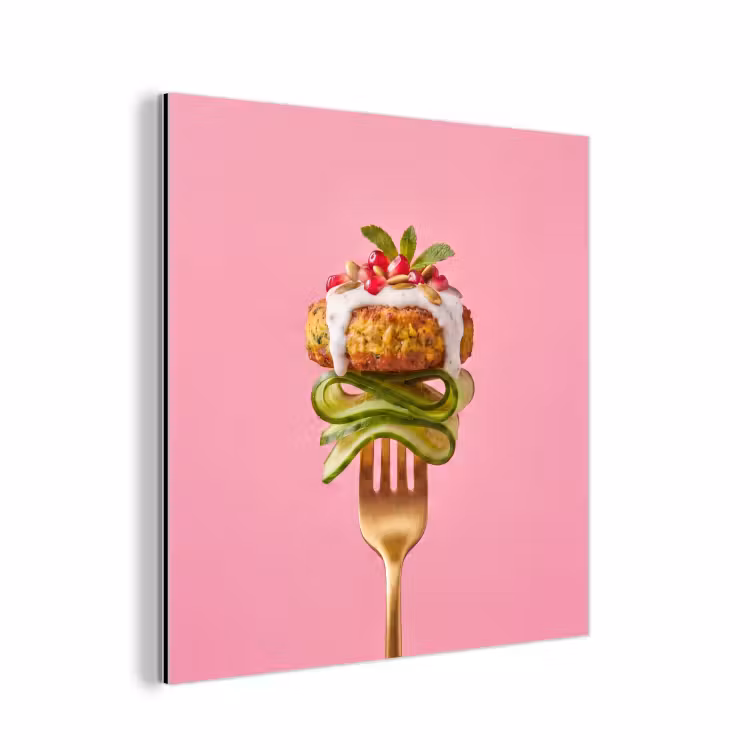 Aluminium schilderij - Eten - Vork - Roze — 1