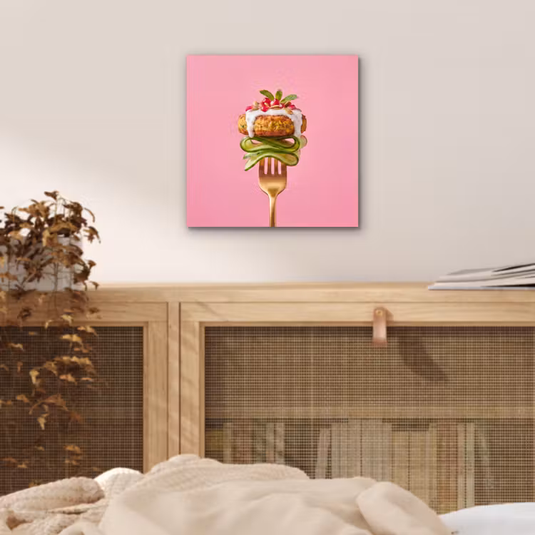 Aluminium schilderij - Eten - Vork - Roze — 4