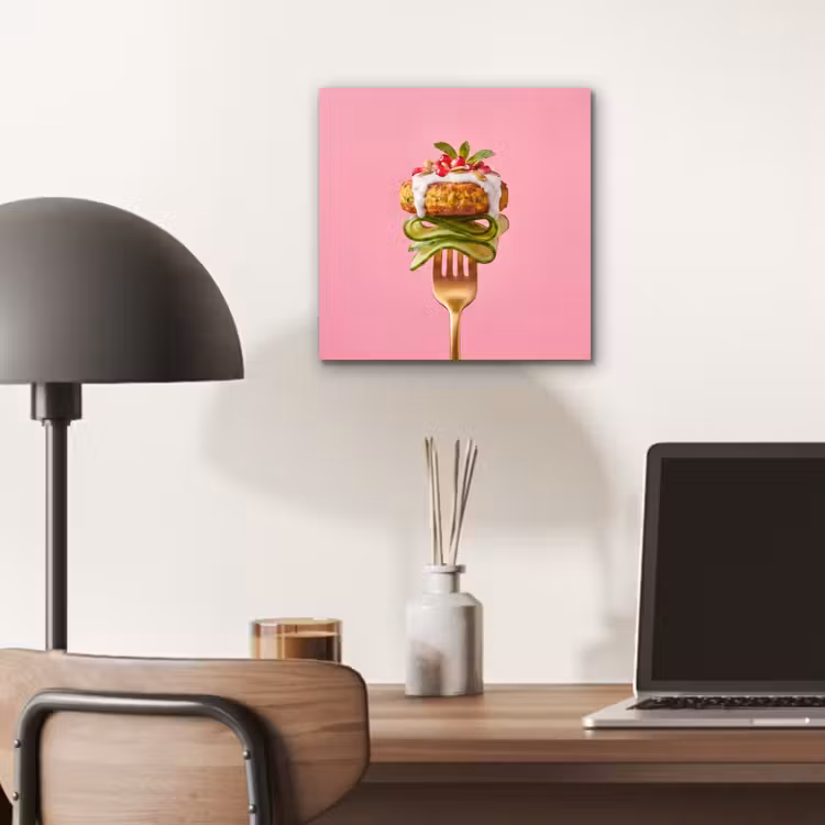 Aluminium schilderij - Eten - Vork - Roze — 6