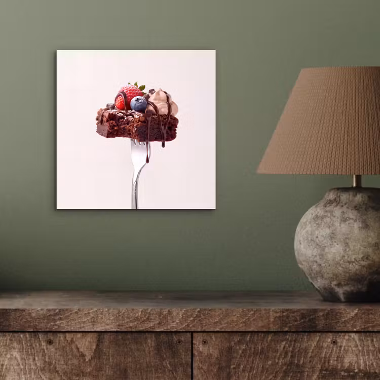 Aluminium schilderij - Vork - brownie - aardbei — 3