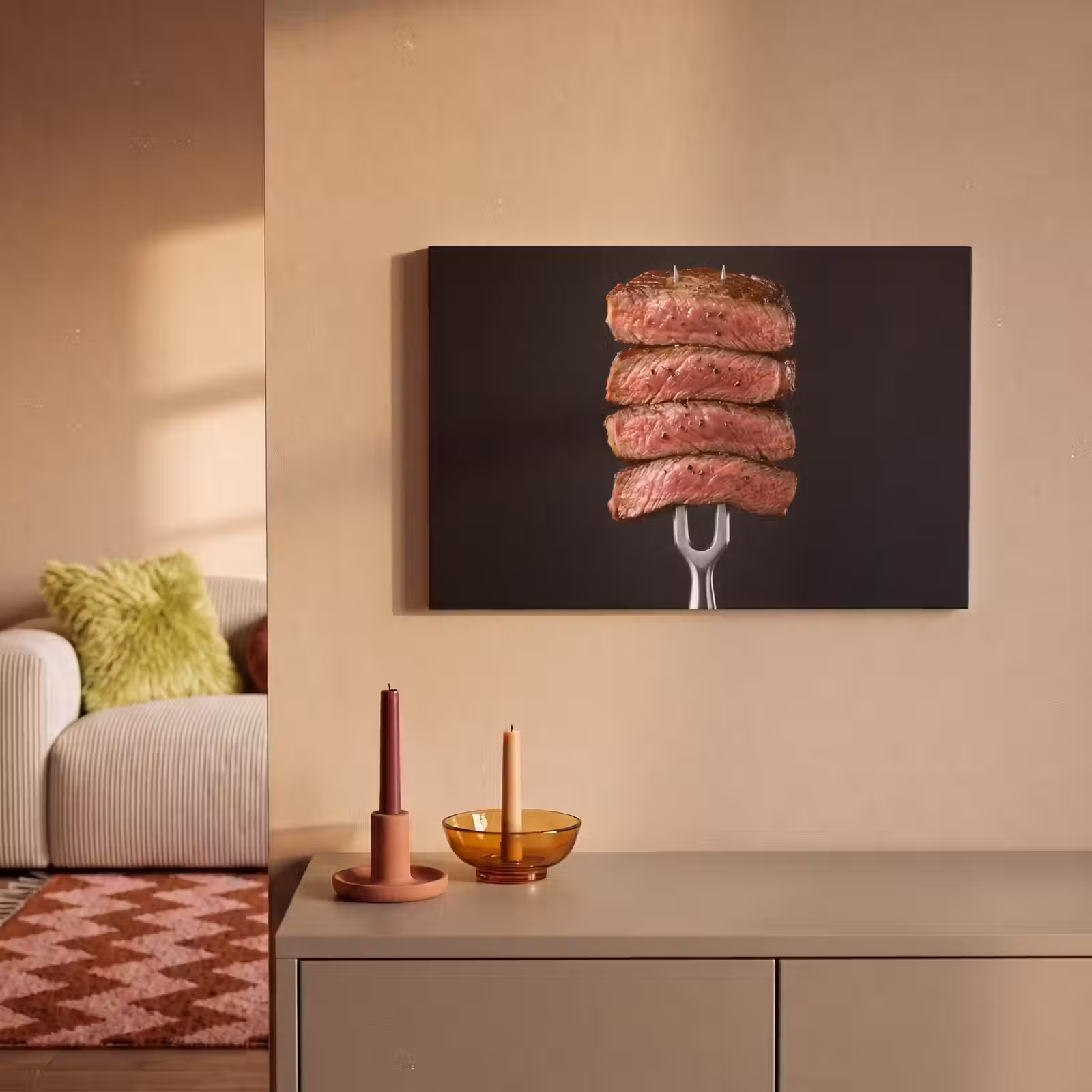 Canvas schilderij - Eten - Rosé - Vork — 1