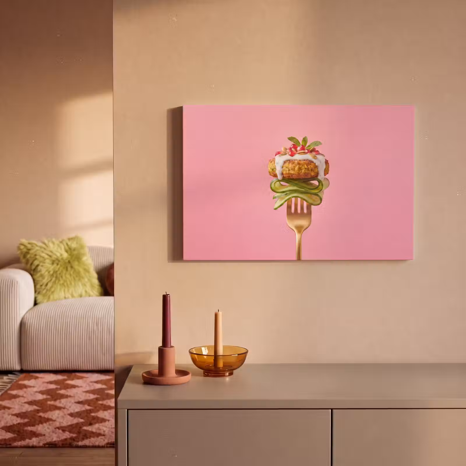 Canvas schilderij - Eten - Vork - Roze — 1