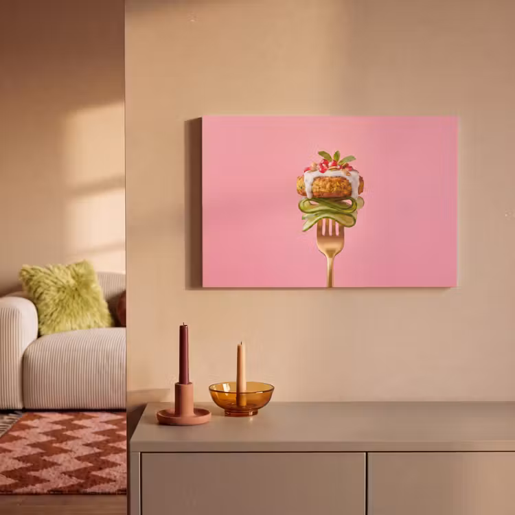 Canvas schilderij - Eten - Vork - Roze — 1