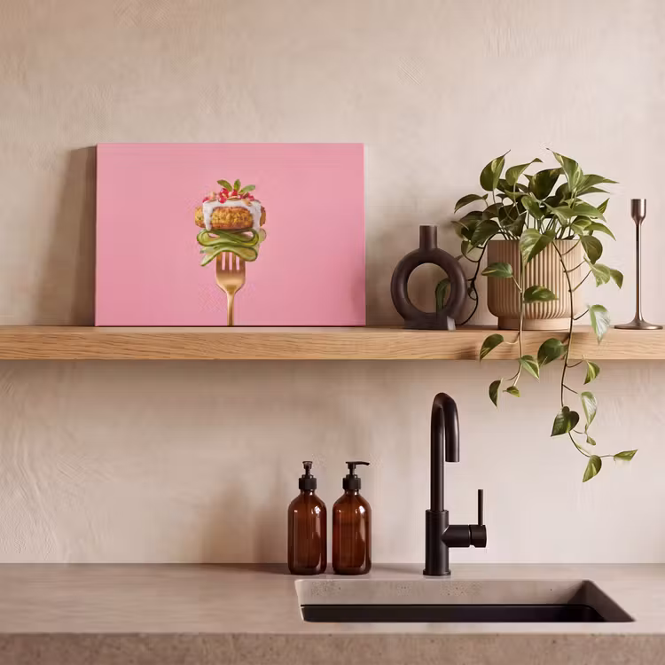 Canvas schilderij - Eten - Vork - Roze — 3