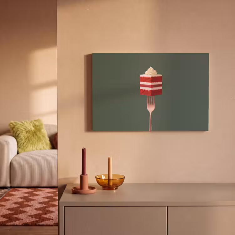 Canvas schilderij - Cake - Vork - Rood — 1