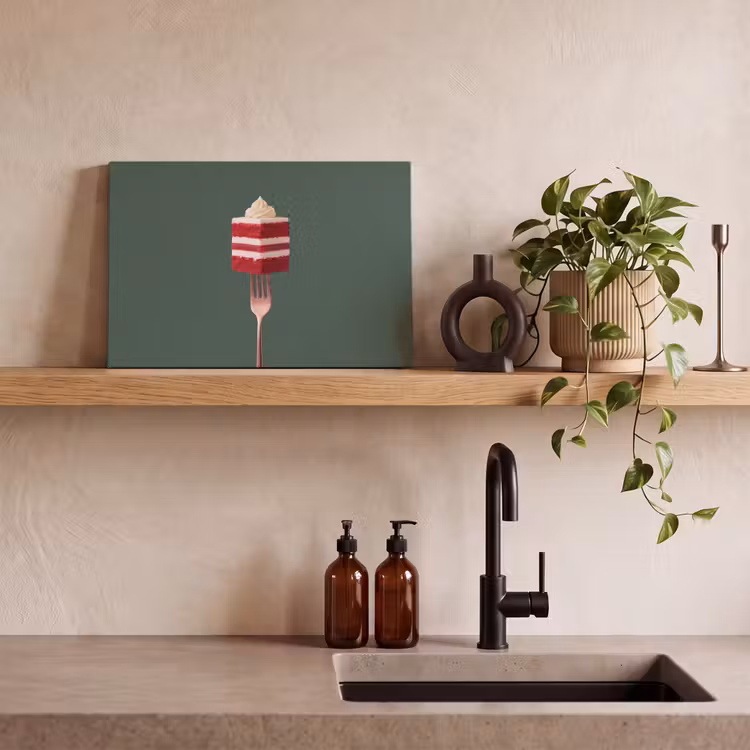 Canvas schilderij - Cake - Vork - Rood — 3