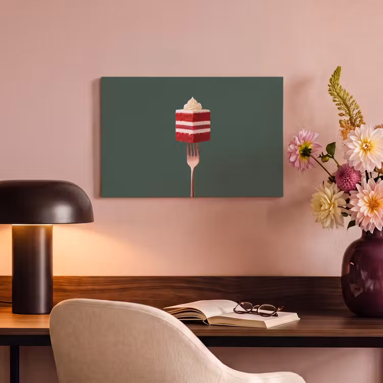 Canvas schilderij - Cake - Vork - Rood — 5