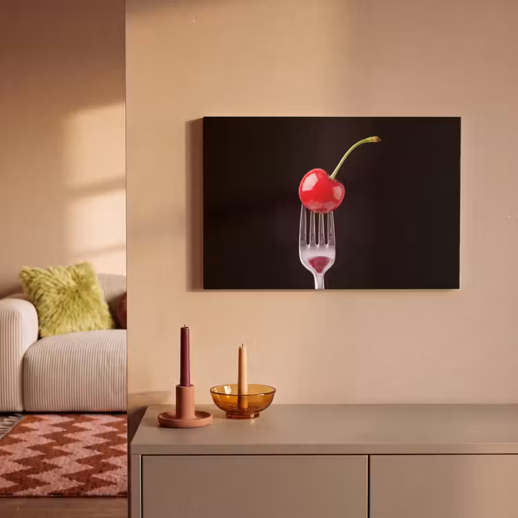 Canvas schilderij - Rode kers - Vork — 1
