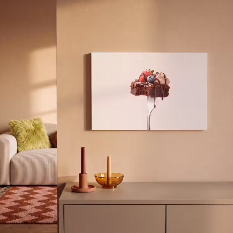 Canvas schilderij - Vork - brownie - aardbei — 1