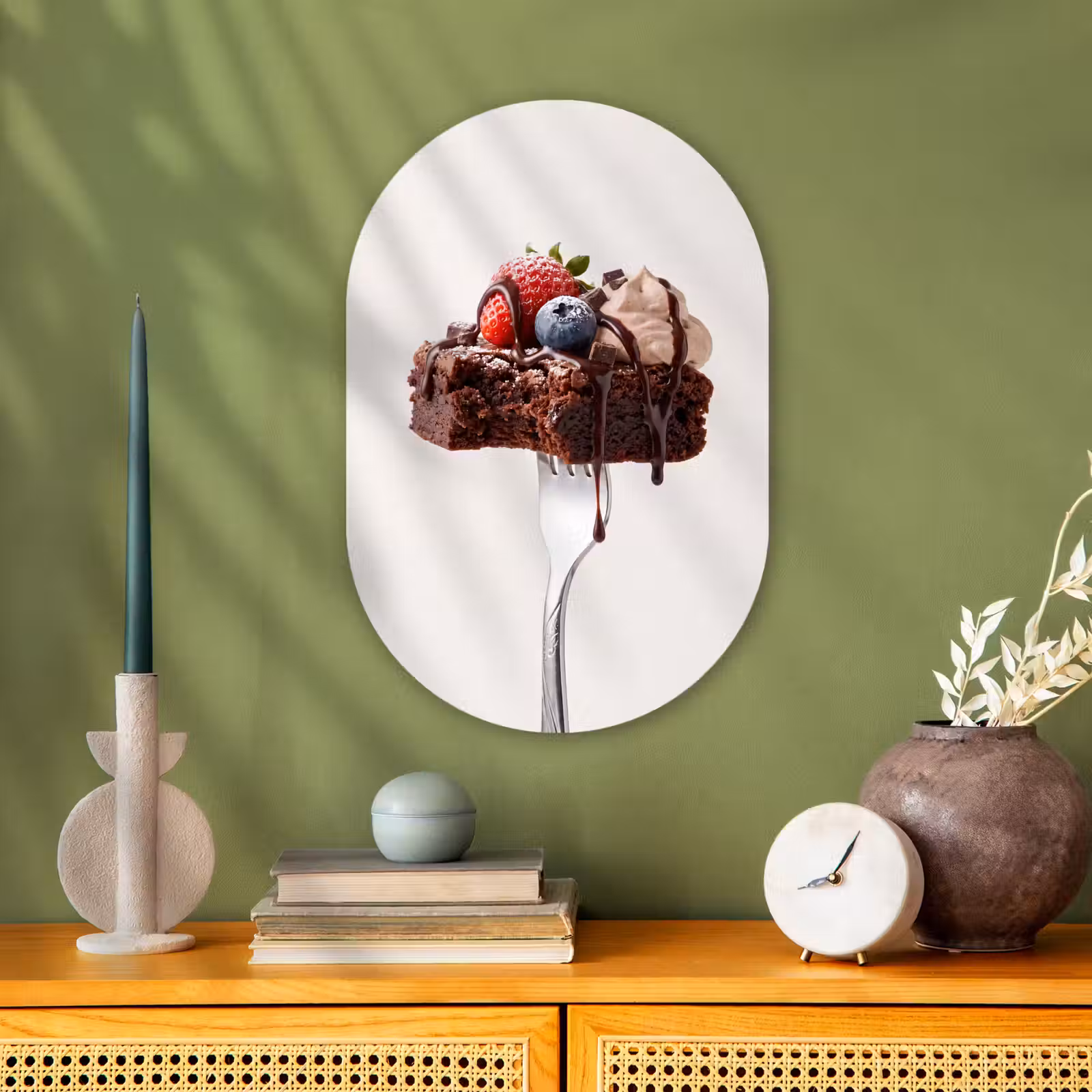 Muurovaal - Kunststof - Vork - brownie - aardbei — 1