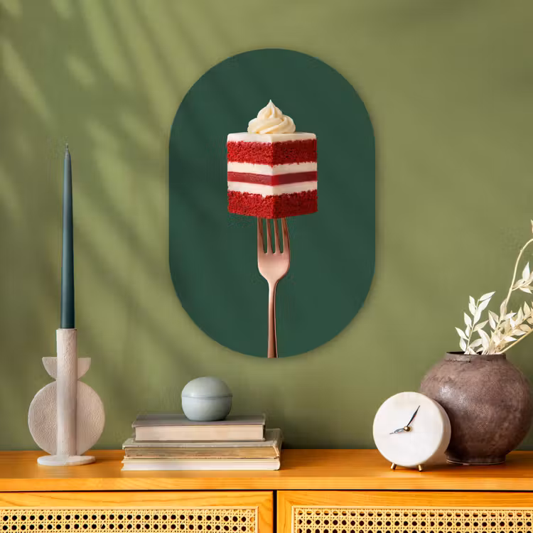 Muurovaal - Kunststof - Cake - Vork - Rood — 1