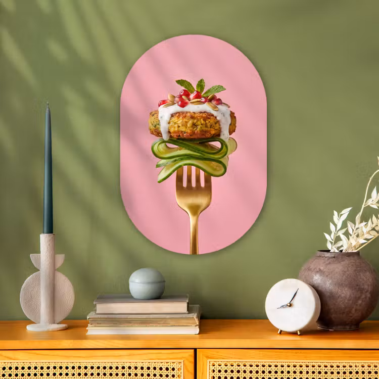 Muurovaal - Kunststof - Eten - Vork - Roze — 1