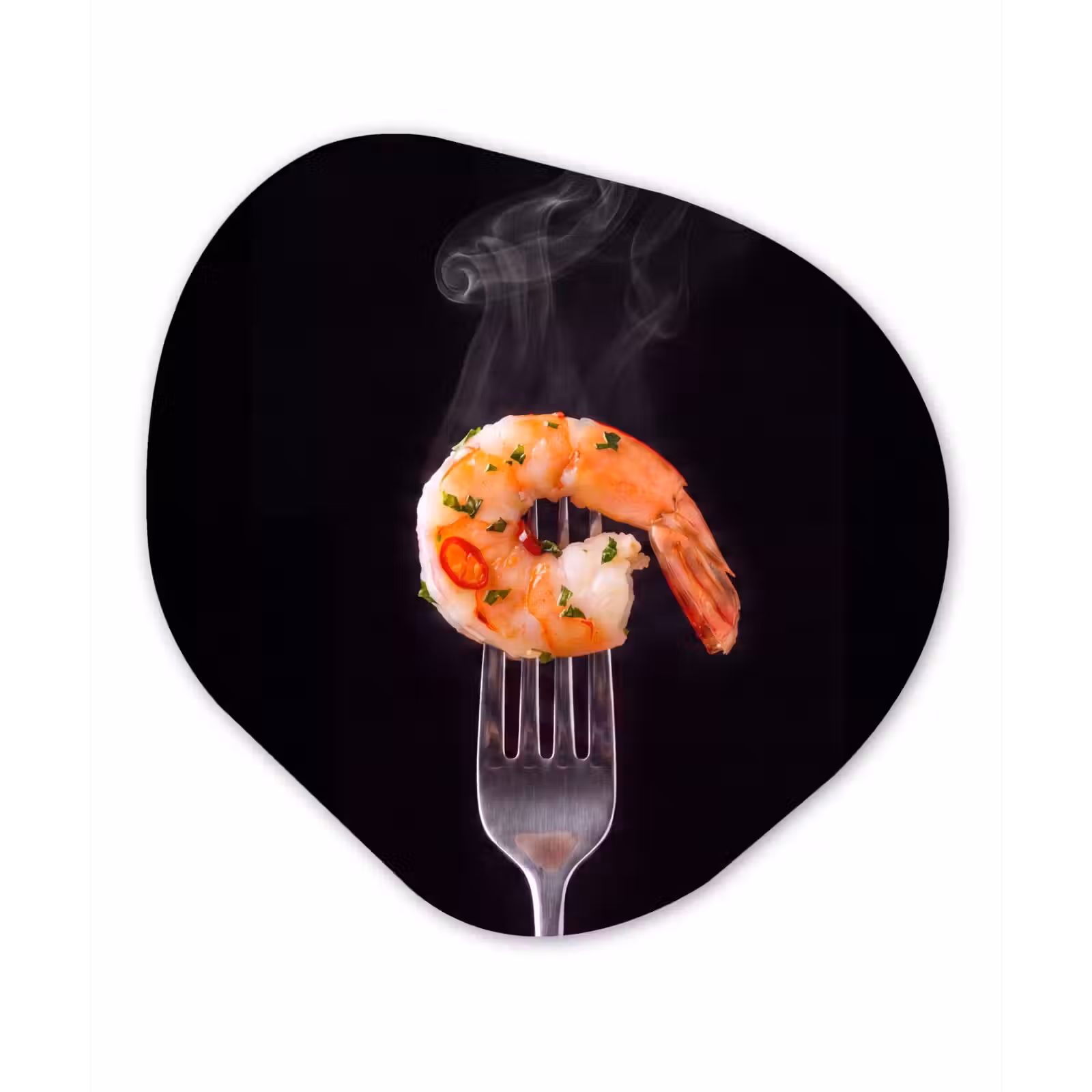 Organisch schilderij - Forex - Eten - Garnaal - Vork — 1