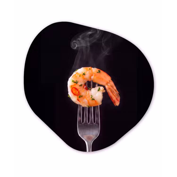 Organisch schilderij - Forex - Eten - Garnaal - Vork — 1