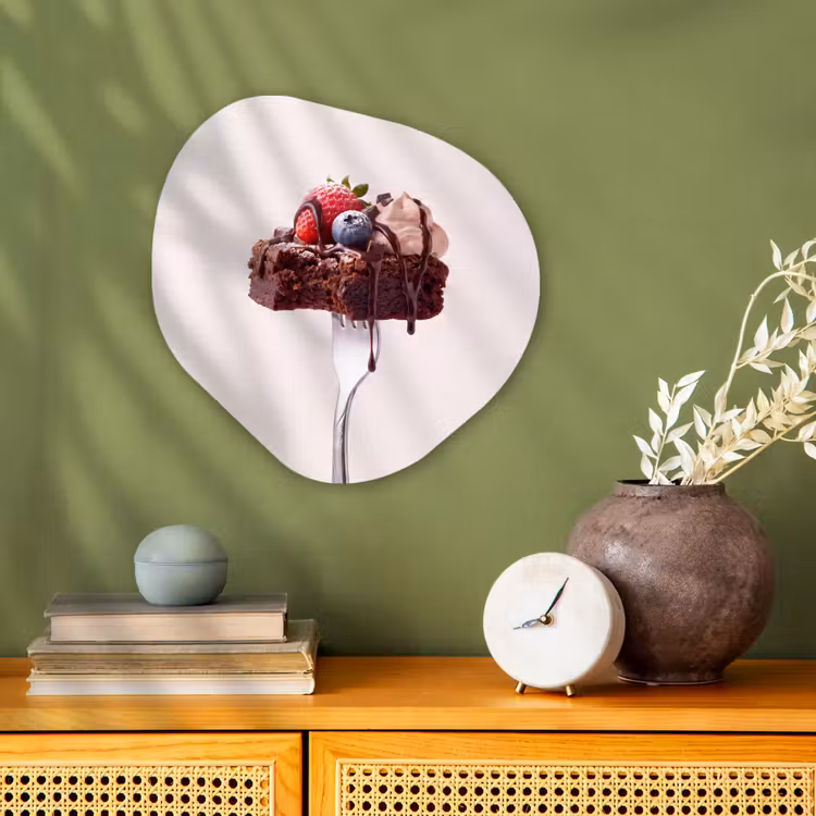 Organisch schilderij - Forex - Vork - brownie - aardbei — 2