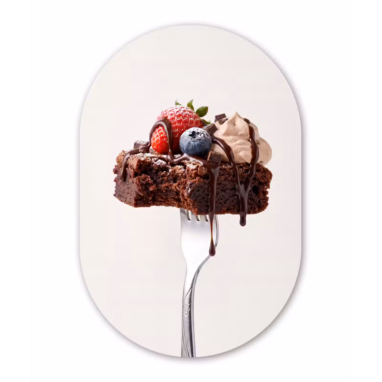 Muurovaal - Glas - Vork - brownie - aardbei — 1