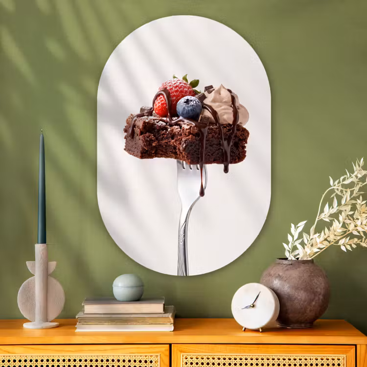 Muurovaal - Glas - Vork - brownie - aardbei — 2
