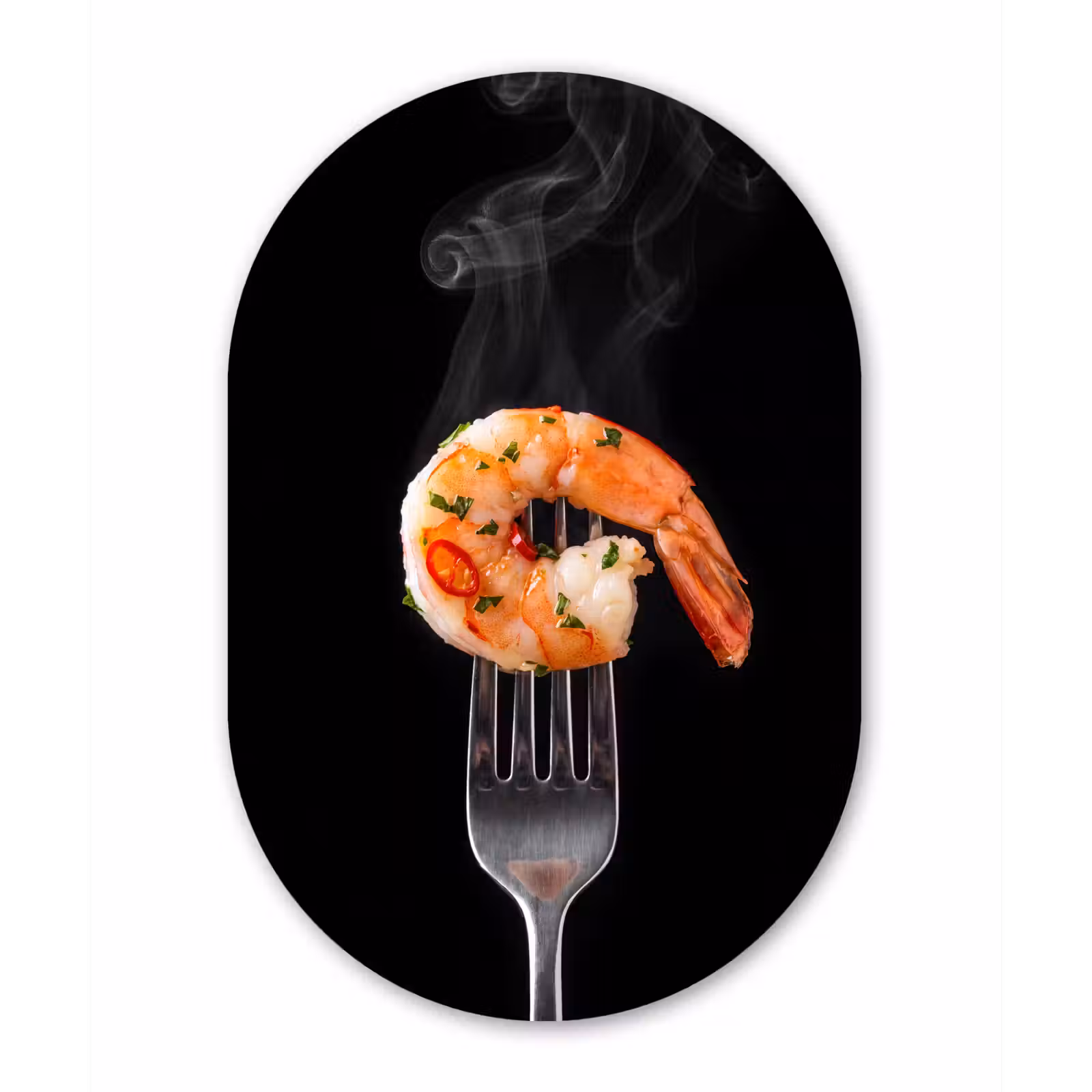 Muurovaal - Glas - Eten - Garnaal - Vork — 1