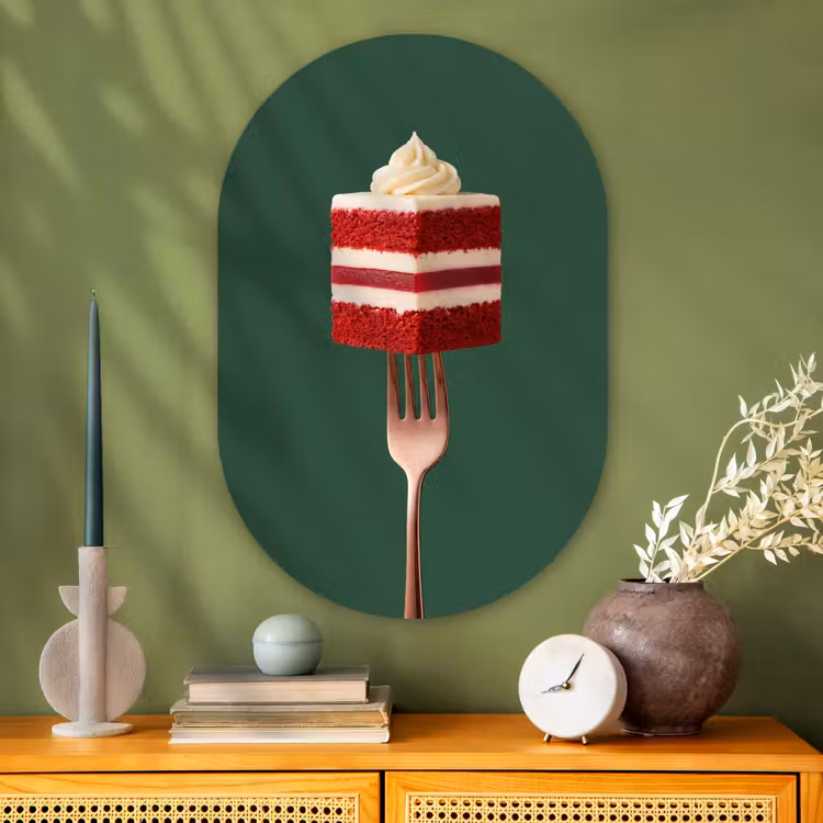 Muurovaal - Glas - Cake - Vork - Rood — 2
