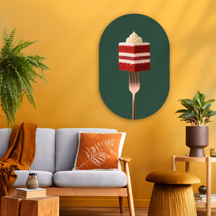 Muurovaal - Glas - Cake - Vork - Rood — 3