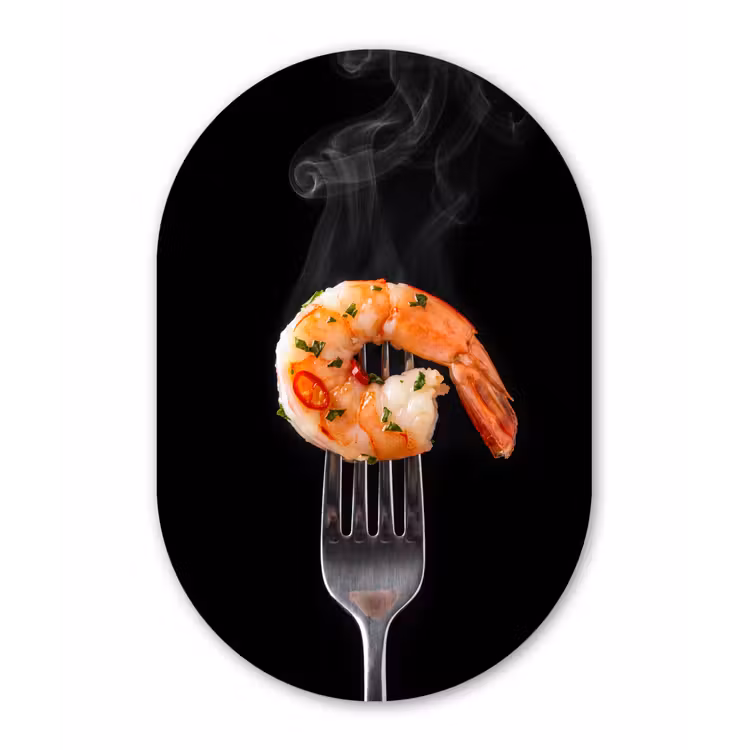 Muurovaal - Glas - Eten - Garnaal - Vork — 1