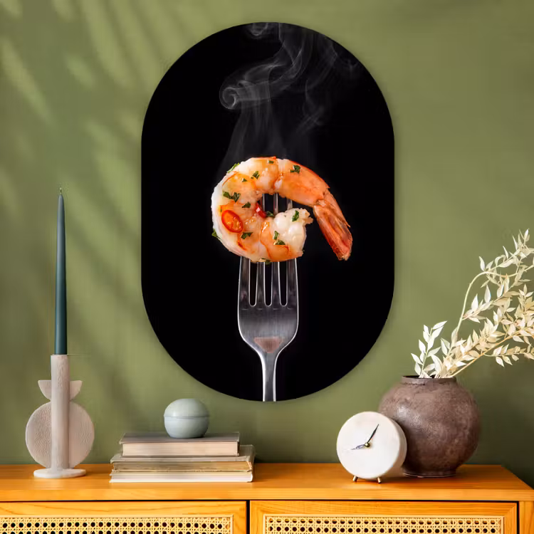 Muurovaal - Glas - Eten - Garnaal - Vork — 2