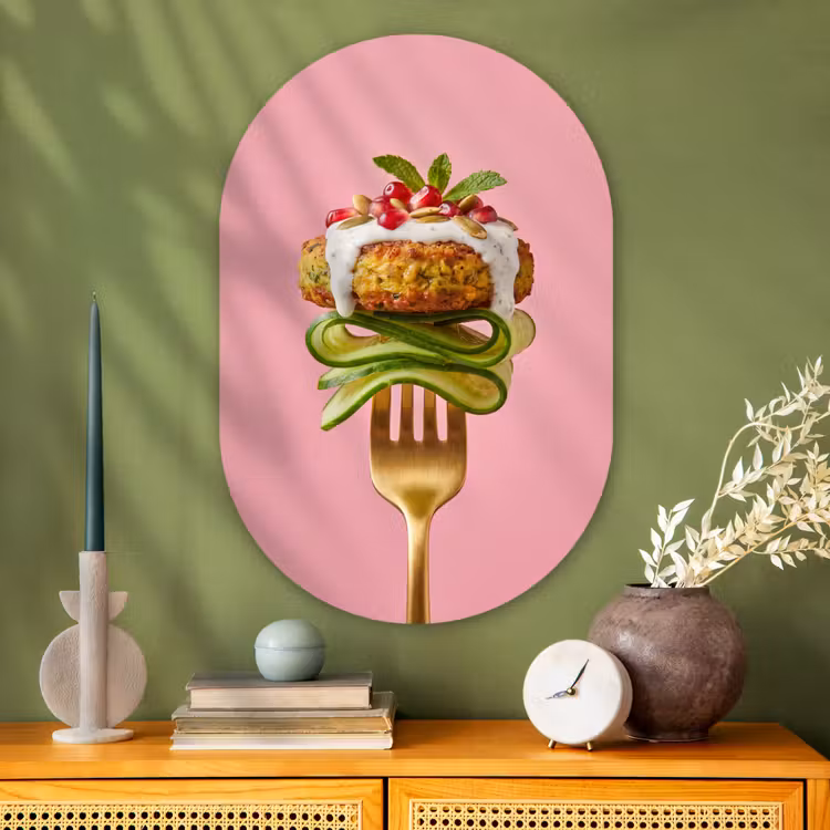 Muurovaal - Glas - Eten - Vork - Roze — 2