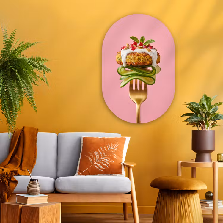 Muurovaal - Glas - Eten - Vork - Roze — 3
