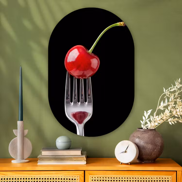 Muurovaal - Glas - Rode kers - Vork — 2