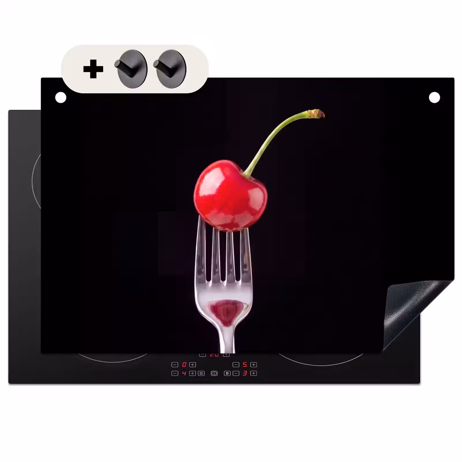 Inductie beschermer en spatscherm (2in1) - Rode kers - Vork — 1