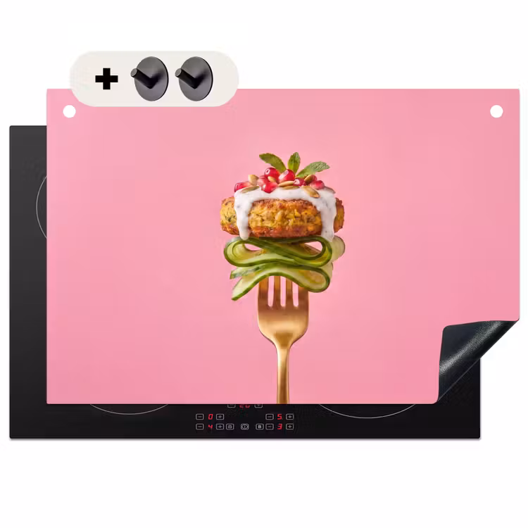 Inductie beschermer en spatscherm (2in1) - Eten - Vork - Roze — 1