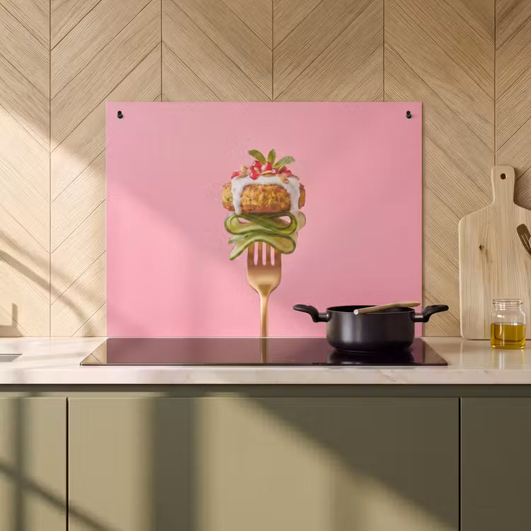 Inductie beschermer en spatscherm (2in1) - Eten - Vork - Roze — 2