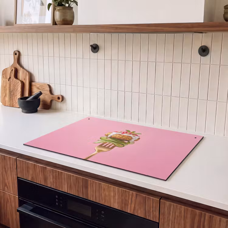 Inductie beschermer en spatscherm (2in1) - Eten - Vork - Roze — 3
