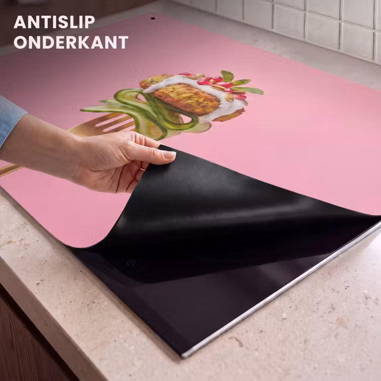 Inductie beschermer en spatscherm (2in1) - Eten - Vork - Roze — 4