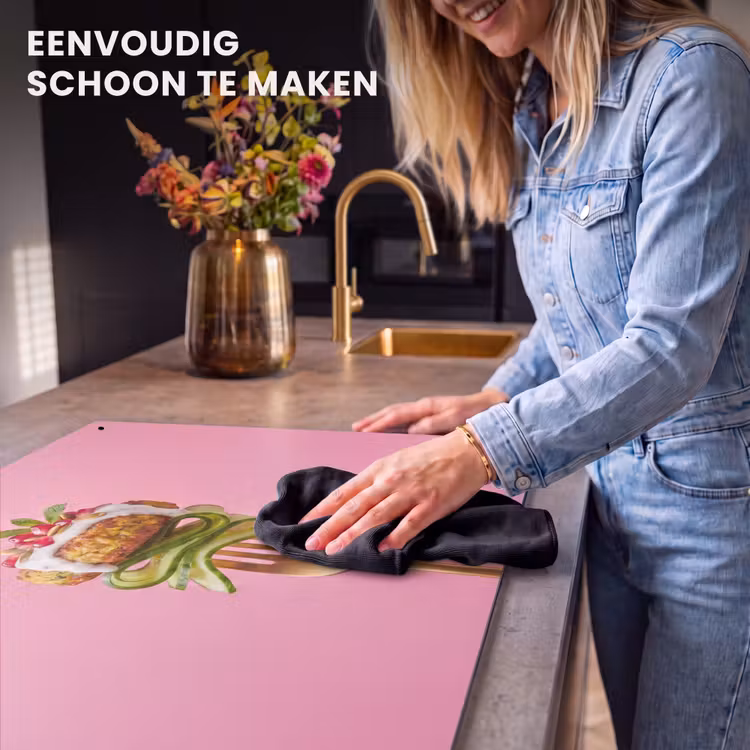 Inductie beschermer en spatscherm (2in1) - Eten - Vork - Roze — 5