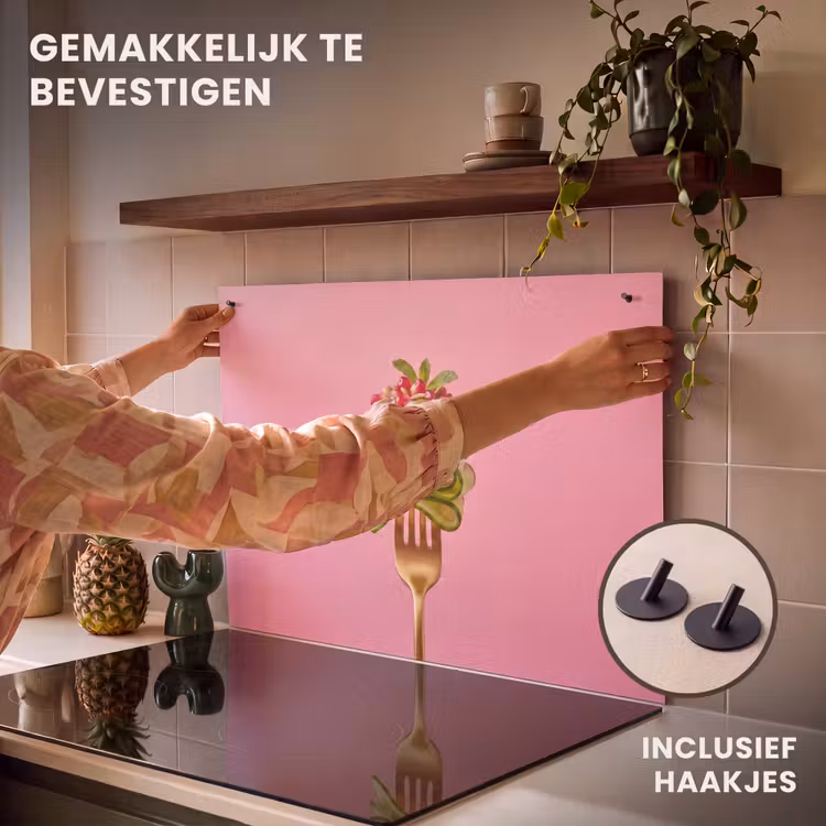 Inductie beschermer en spatscherm (2in1) - Eten - Vork - Roze — 7