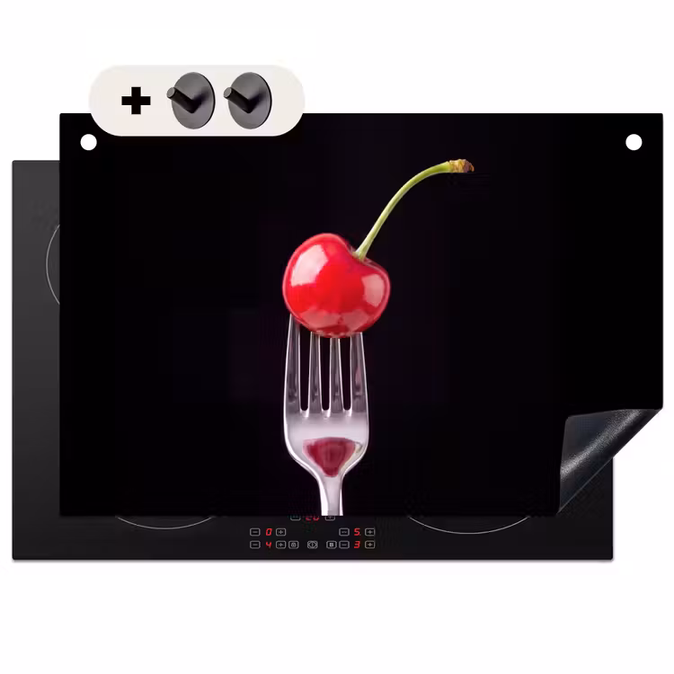 Inductie beschermer en spatscherm (2in1) - Rode kers - Vork — 1