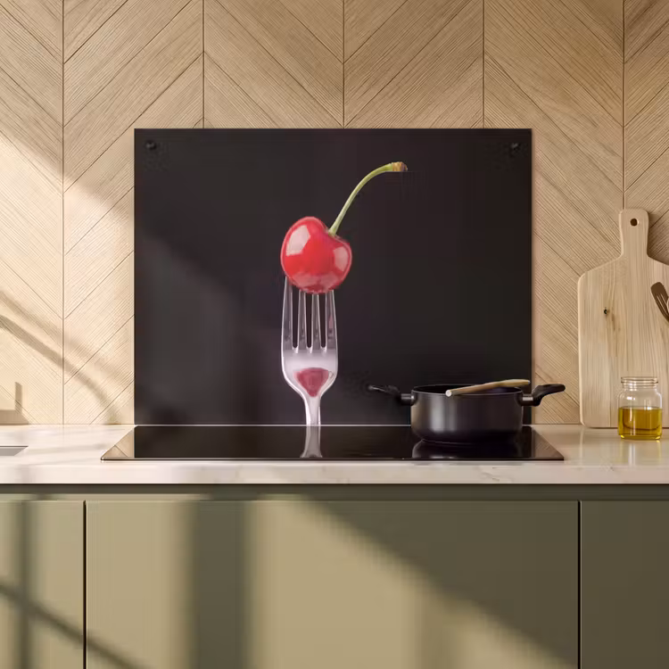 Inductie beschermer en spatscherm (2in1) - Rode kers - Vork — 2