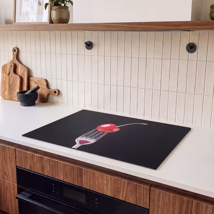 Inductie beschermer en spatscherm (2in1) - Rode kers - Vork — 3