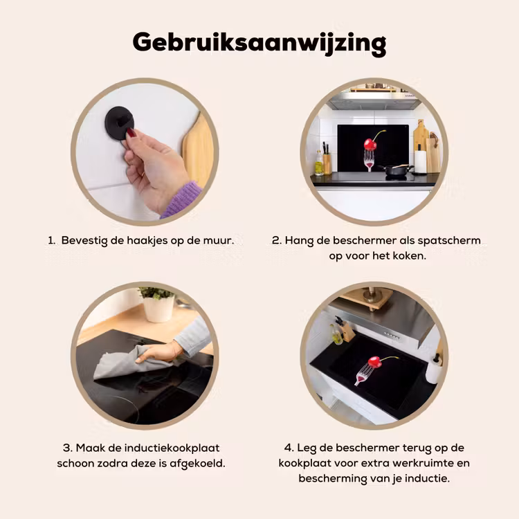 Inductie beschermer en spatscherm (2in1) - Rode kers - Vork — 6