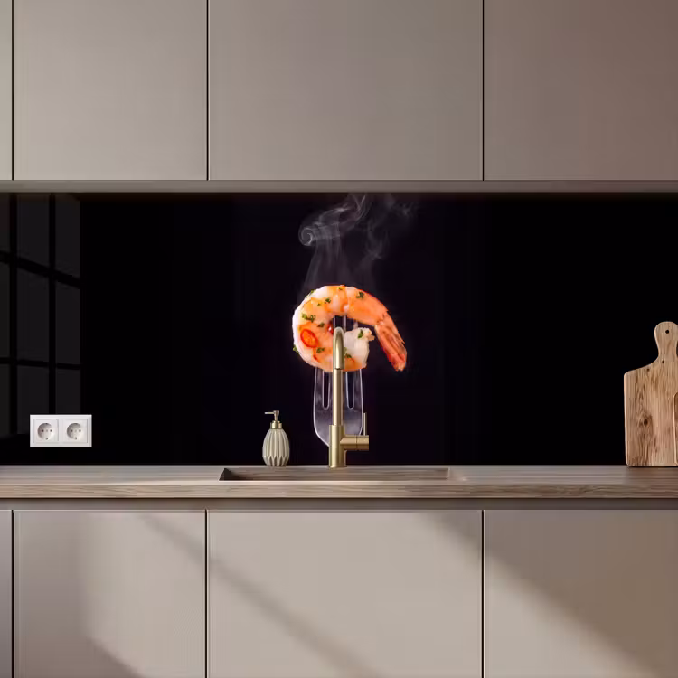 Keuken achterwand - Eten - Garnaal - Vork — 1