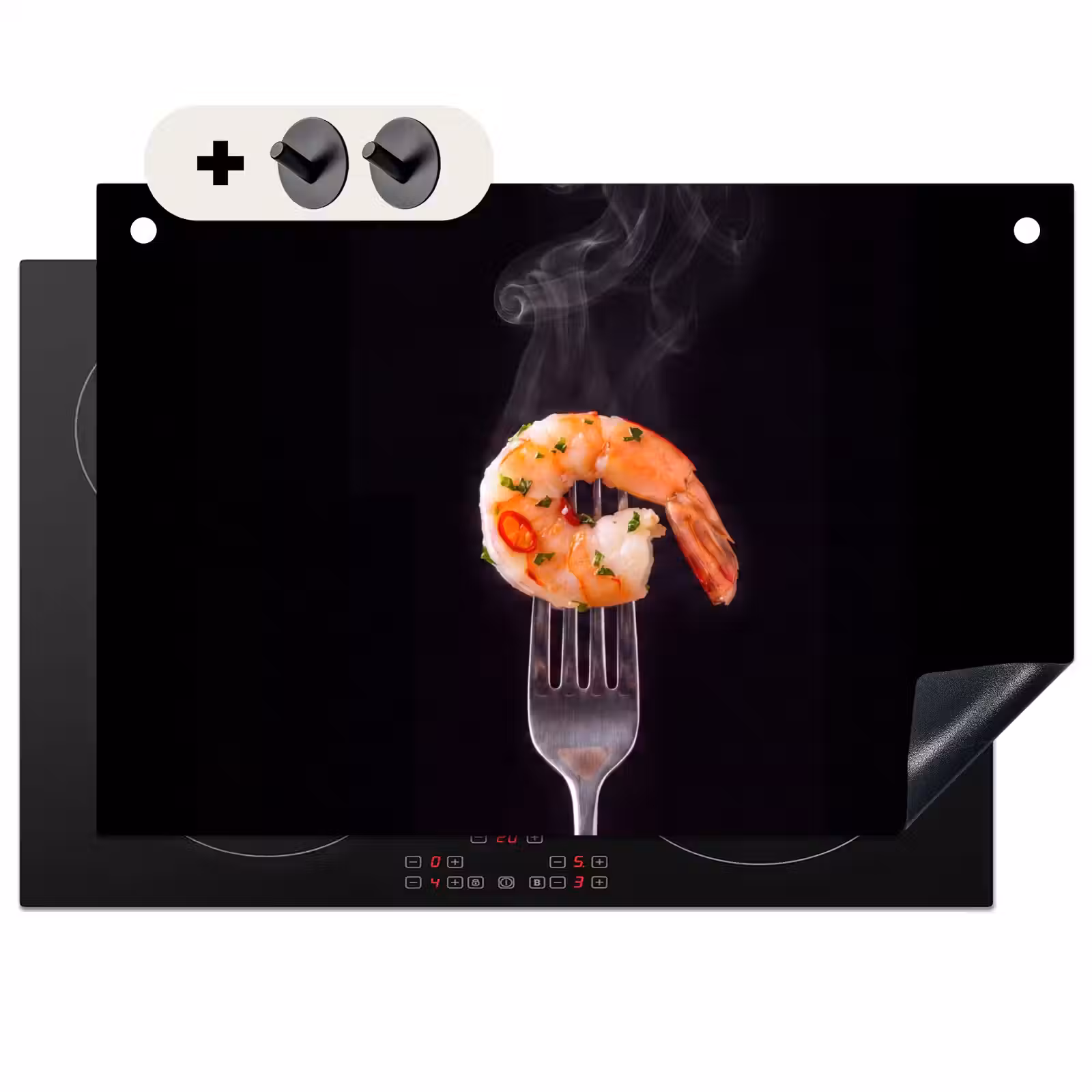 Inductie beschermer en spatscherm (2in1) - Eten - Garnaal - Vork — 1