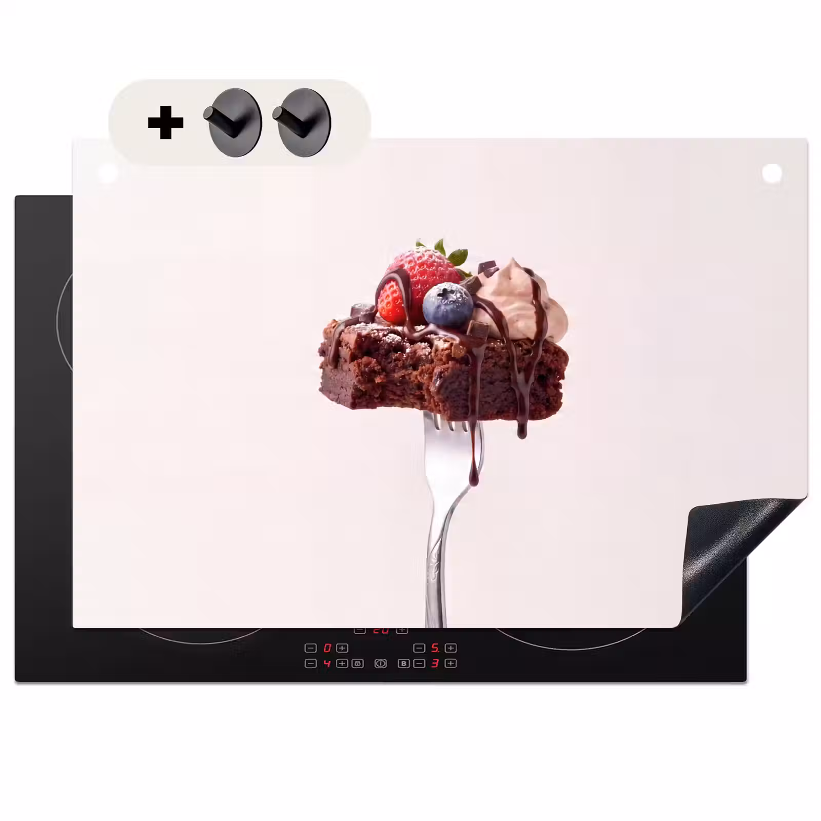 Inductie beschermer en spatscherm (2in1) - Vork - brownie - aardbei — 1