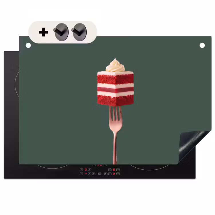 Inductie beschermer en spatscherm (2in1) - Cake - Vork - Rood — 1