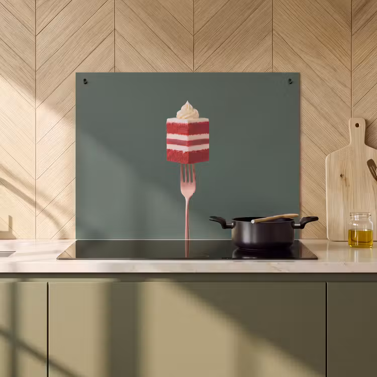 Inductie beschermer en spatscherm (2in1) - Cake - Vork - Rood — 2